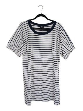 Striped Navy & White CCX Dress With Elastic Short Sleeves XS Pockets Womens